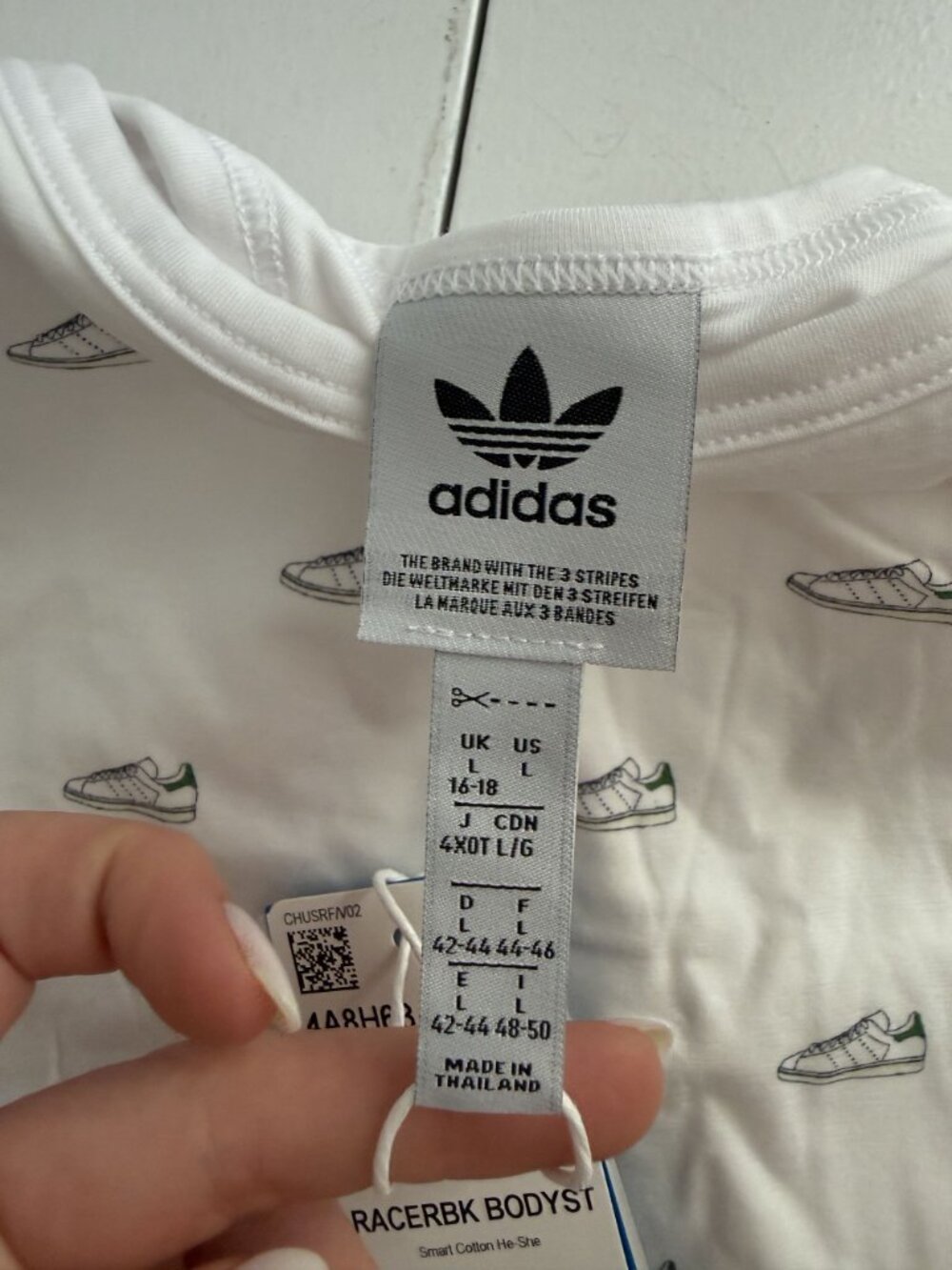 NWT Adidas Cotton Sleeveless Racerback Bodysuit White Print Size L $48 [jb] - Picture 6 of 9